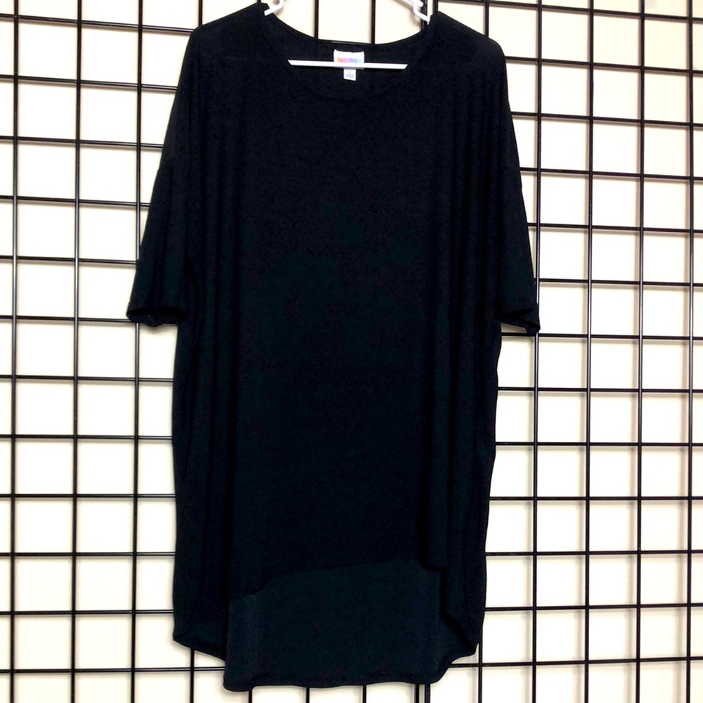 LuLaRoe Black Drop Shoulder SS Hi-lo Curved Hem Sz L EUC